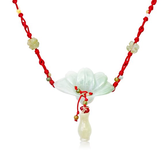 Fanned-out petals Peacock Flower Handmade Honey Jade Necklace Pendant - Picture 5 of 7